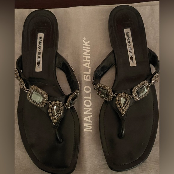 Manolo Blahnik Black Embellished Sandals Sz 39 1/2. - Picture 2 of 11